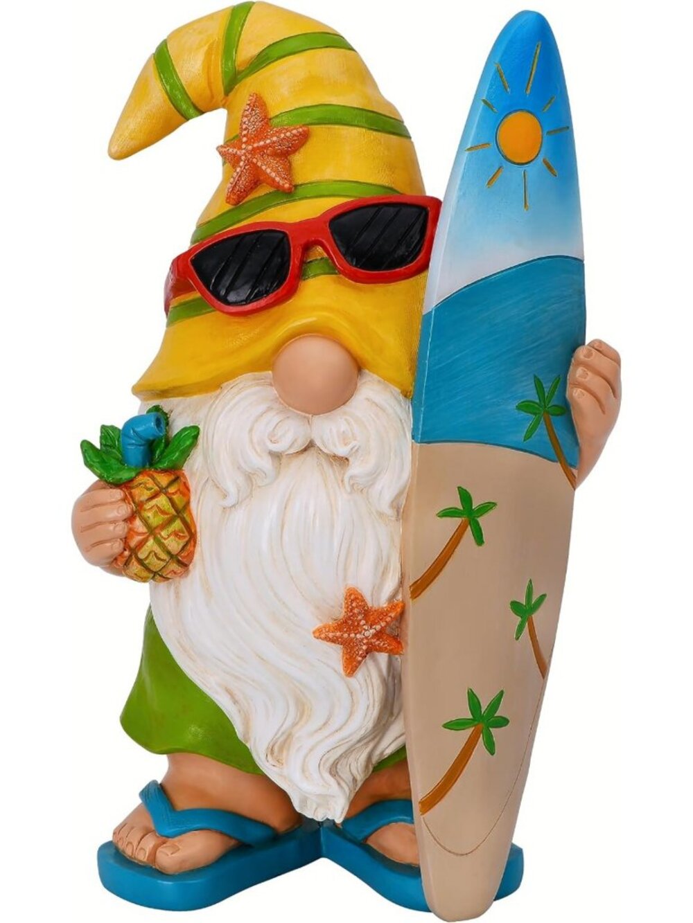 Funny Surfer Gnome Figurine - 9.1" Tall Garden Statue for Outdoor & Home Decor